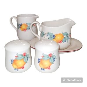 Corelle Coordinates Abundance 2 piece gravy boat creamer salt pepper shaker set